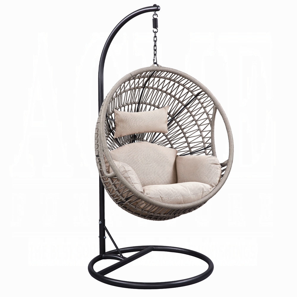Acme 45088 Arlmont & Co. Shelteridge patio porch swing chair w/ stand fabric cushion wicker/rattan round frame