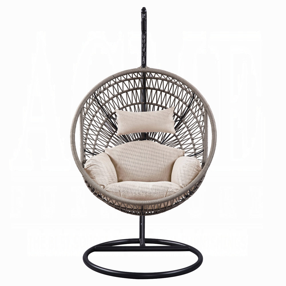 Acme 45088 Arlmont & Co. Shelteridge patio porch swing chair w/ stand fabric cushion wicker/rattan round frame
