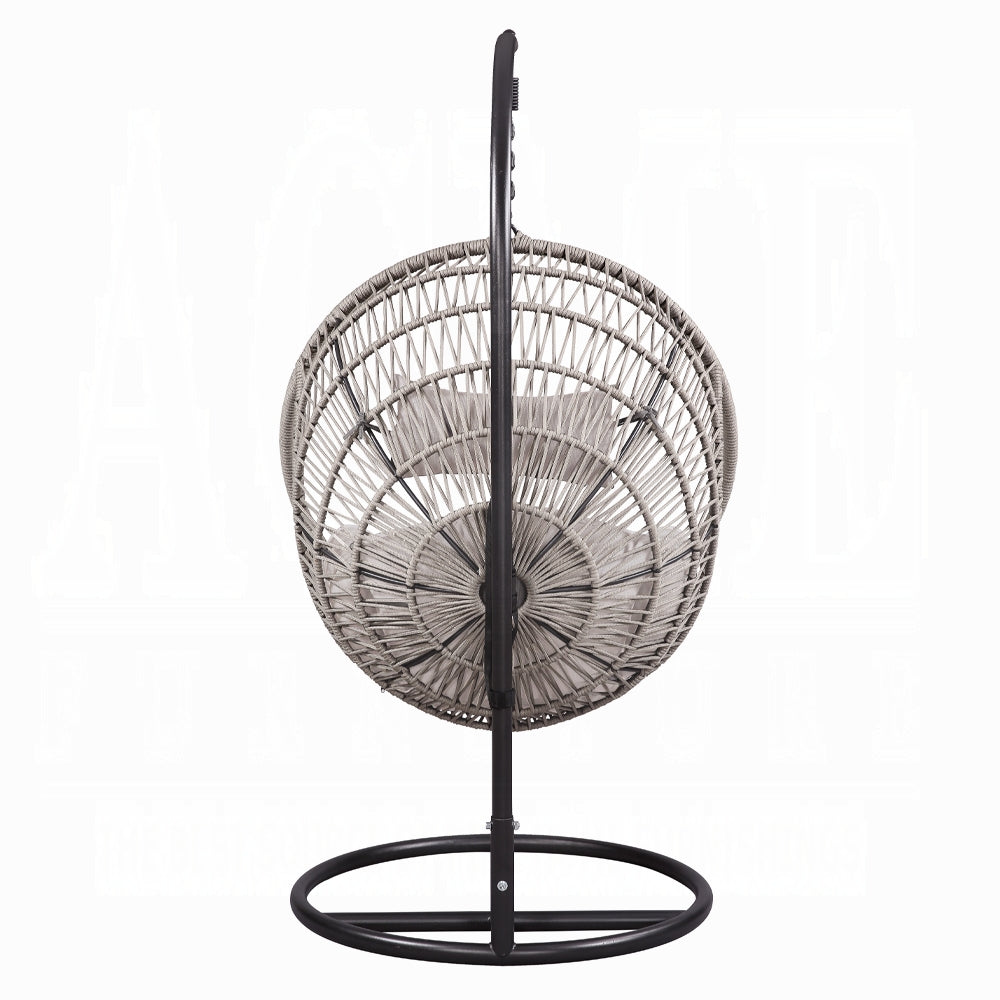 Acme 45088 Arlmont & Co. Shelteridge patio porch swing chair w/ stand fabric cushion wicker/rattan round frame