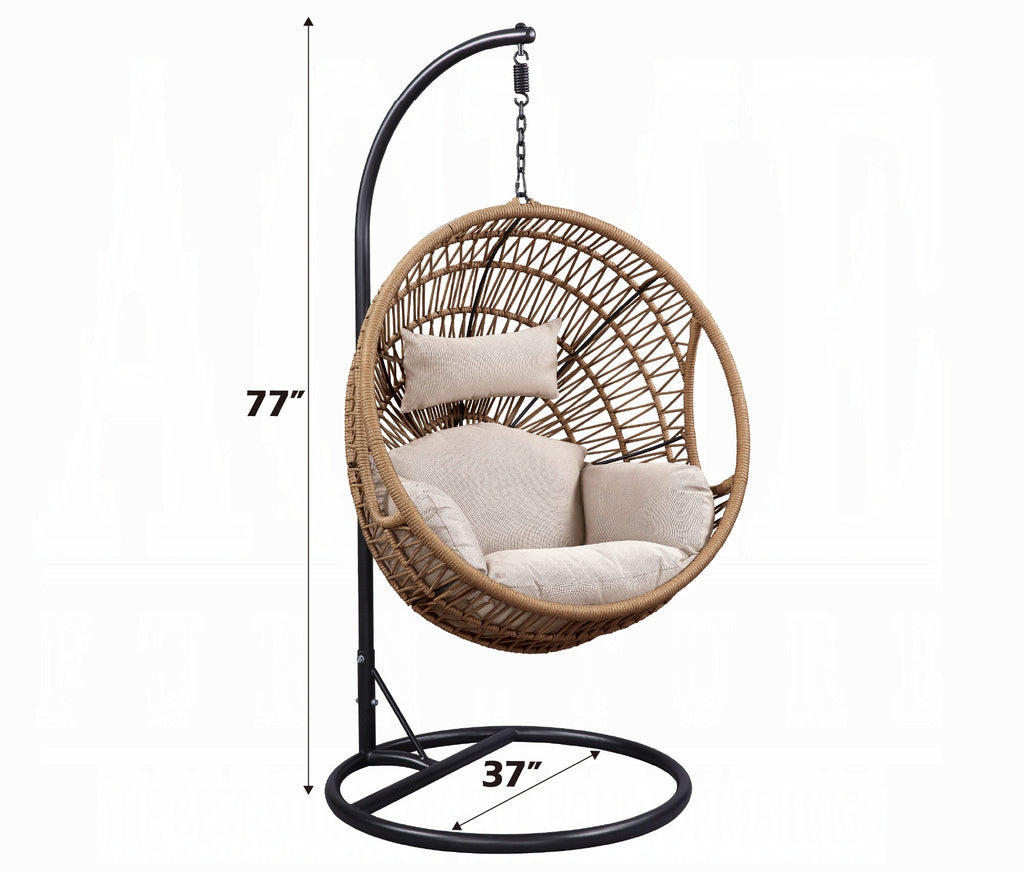 Acme 45088 Arlmont & Co. Shelteridge patio porch swing chair w/ stand fabric cushion wicker/rattan round frame
