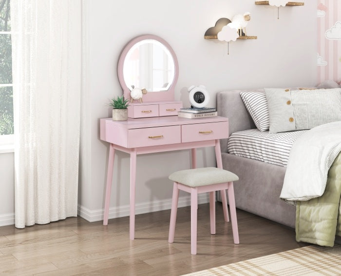 Camilla Pink 3-Piece Bedroom Makeup Vanity Desk Set with LED Lighted Mirror – 4565PK