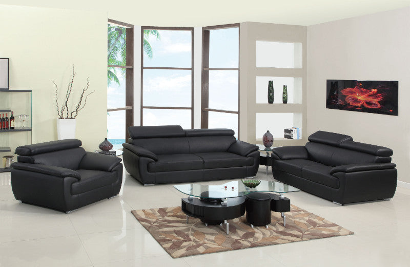 Global United 4571BL-2PC 2 pc Orren ellis sheila modern style black genuine leather sofa and love seat set