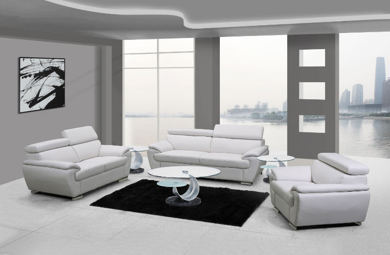 Global United 4571WH-2PC 2 pc Orren ellis sheila modern style white genuine leather sofa and love seat set