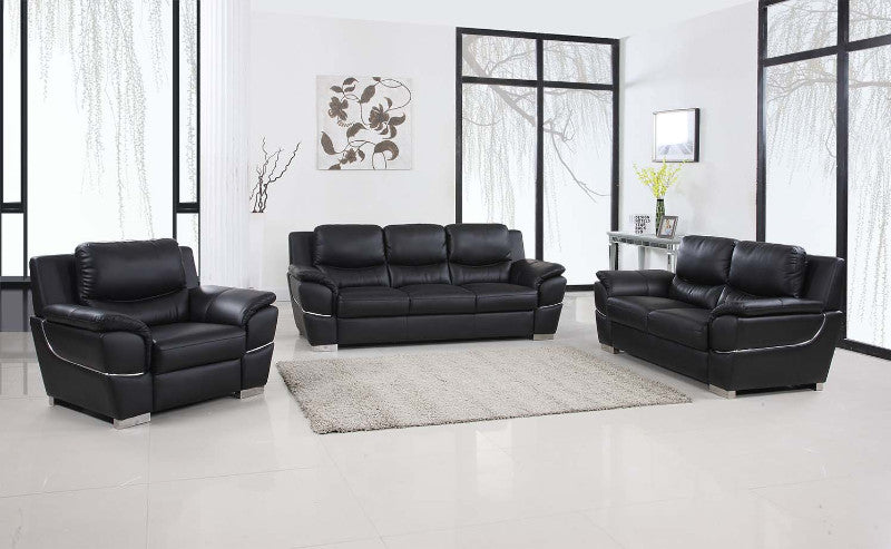 Global United 4572BK-2PC 2 pc Latitude run huckleberry modern style black genuine leather sofa and love seat set