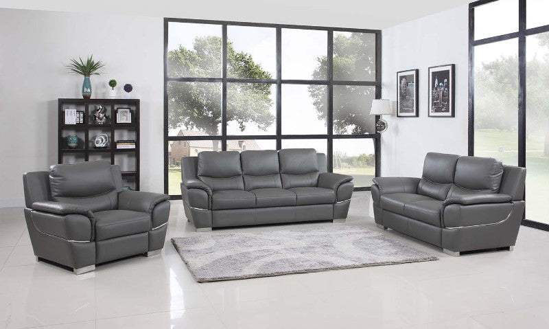 Global United 4572GR-2PC 2 pc Latitude run huckleberry modern style grey genuine leather sofa and love seat set