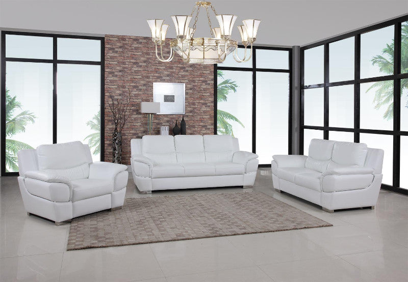 Global United 4572WH-2PC 2 pc Latitude run huckleberry modern style white genuine leather sofa and love seat set