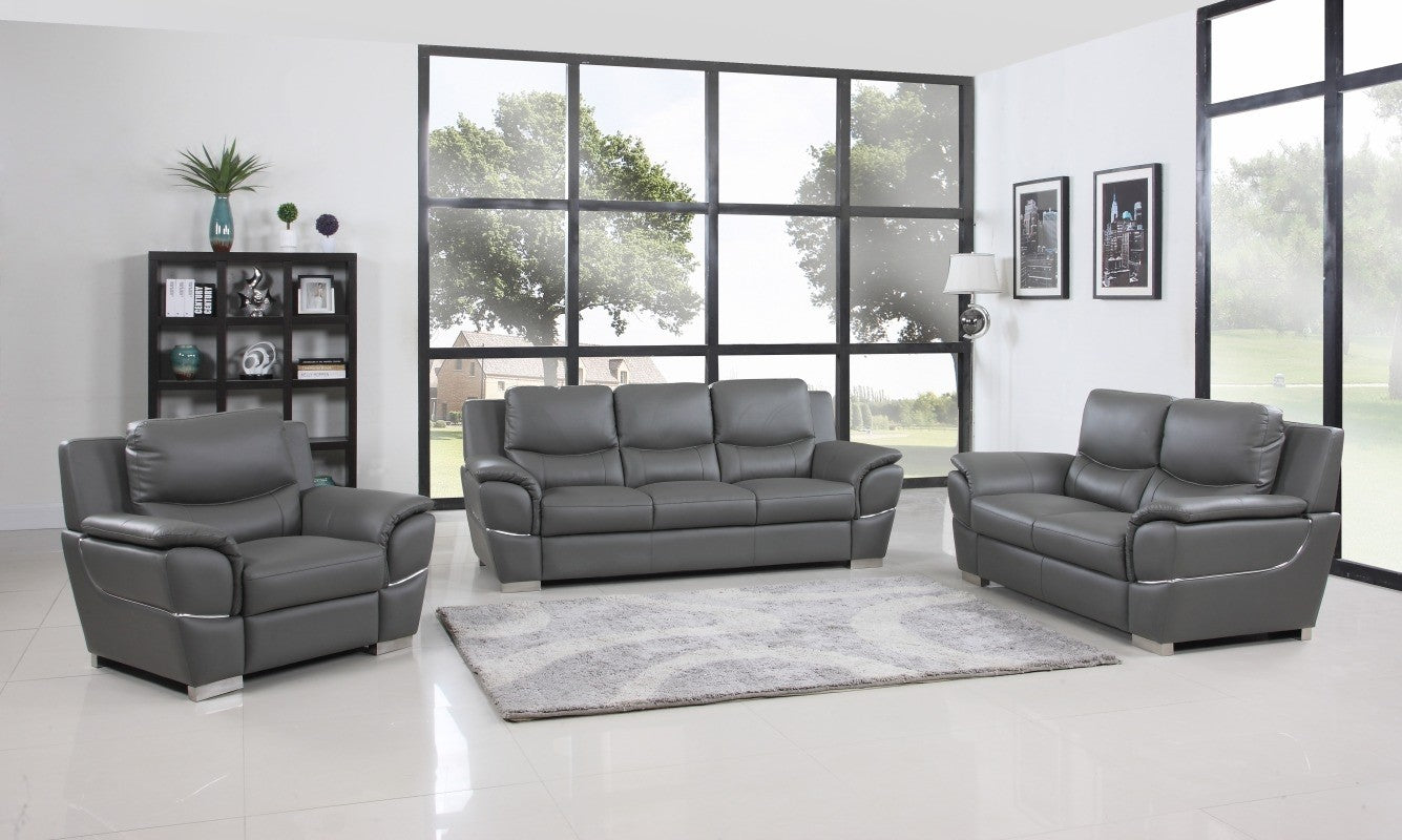 Global United 4572GR-2PC 2 pc Latitude run huckleberry modern style grey genuine leather sofa and love seat set