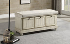 Homelegance 4586W Woodwell distressed white finish wood beige fabric padded top flip top storage bedroom entry bench