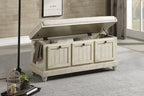 Homelegance 4586W Woodwell distressed white finish wood beige fabric padded top flip top storage bedroom entry bench