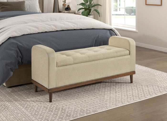 Homelegance 4590BR Brigitte light brown textured fabric padded top flip top storage bedroom entry bench
