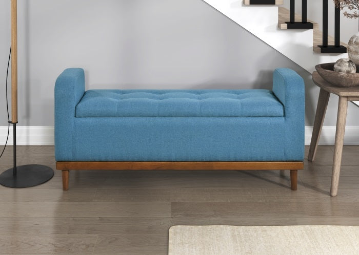 Homelegance 4590BU Brigitte blue textured fabric padded top flip top storage bedroom entry bench
