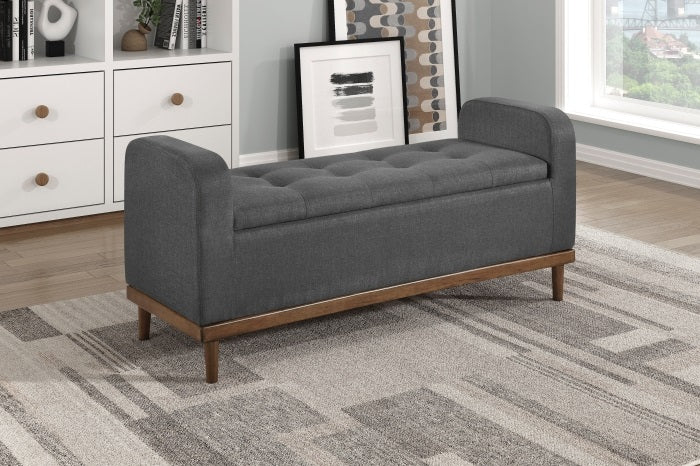 Homelegance 4590DG Brigitte dark grey textured fabric padded top flip top storage bedroom entry bench