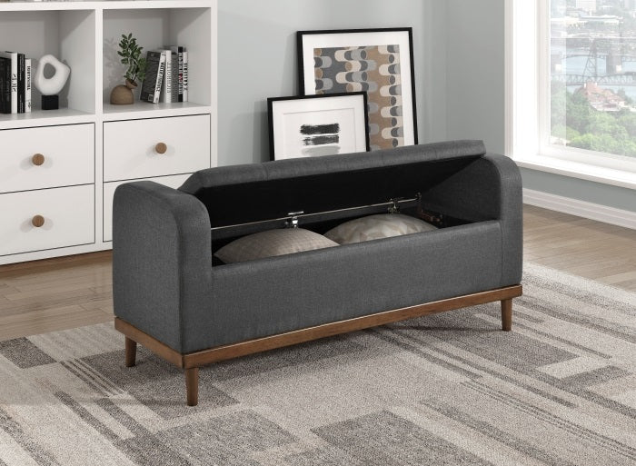 Homelegance 4590DG Brigitte dark grey textured fabric padded top flip top storage bedroom entry bench