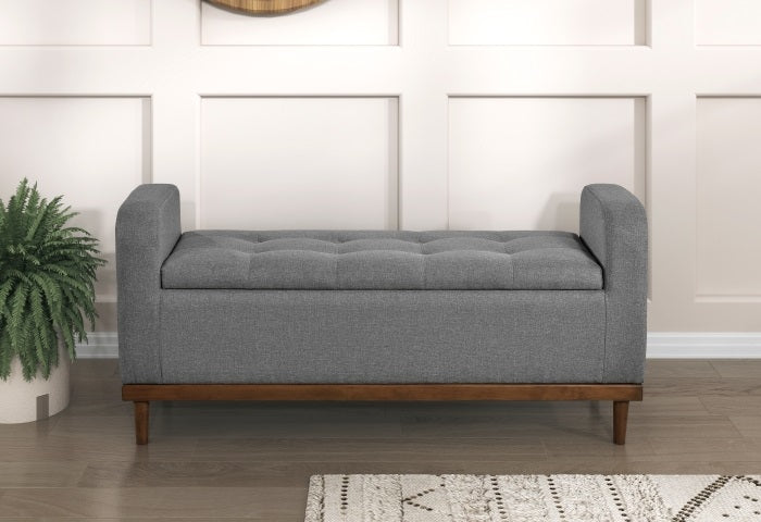Homelegance 4590GY Brigitte grey textured fabric padded top flip top storage bedroom entry bench