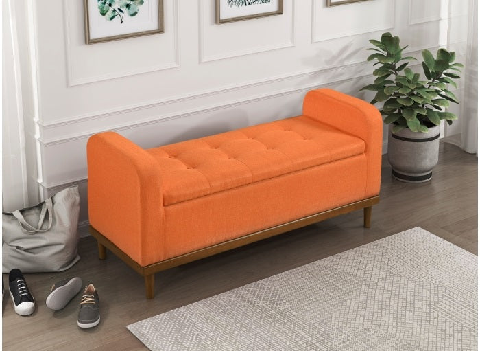 Homelegance 4590RN Brigitte orange textured fabric padded top flip top storage bedroom entry bench