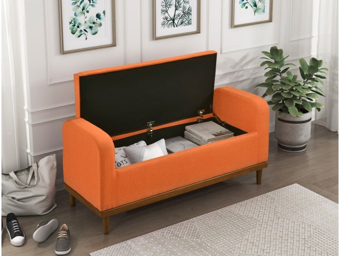 Homelegance 4590RN Brigitte orange textured fabric padded top flip top storage bedroom entry bench