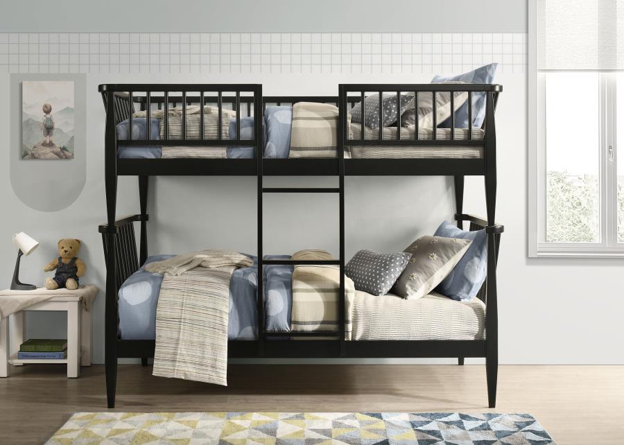Abram Windsor Black Twin Over Twin Convertible Wood Bunk Bed – 460061BLKT