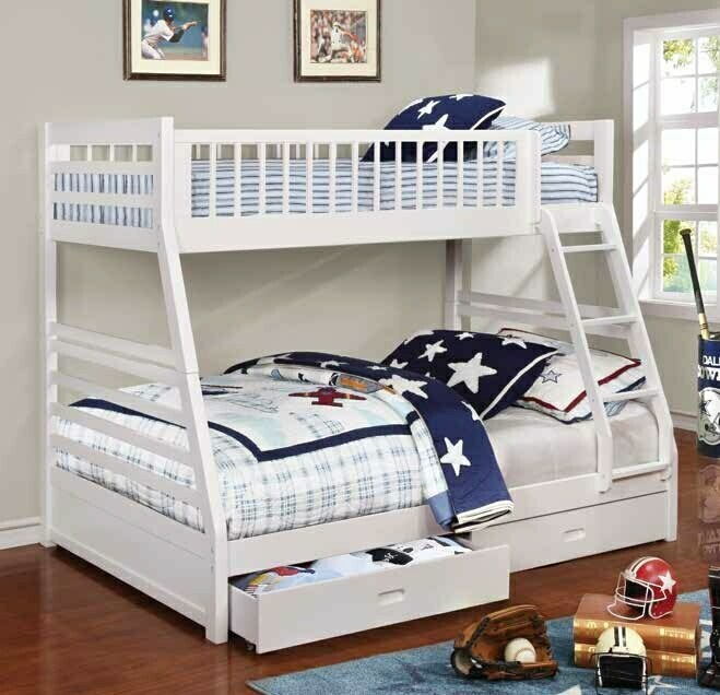 Coaster 460180 Harriet bee welsh ashton white finish wood twin over full bunk bed with storage drawers