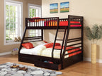 Coaster 460184 Harriet bee longville espresso finish wood twin over full bunk bed set with storage drawers
