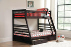 Coaster 460184 Harriet bee longville espresso finish wood twin over full bunk bed set with storage drawers