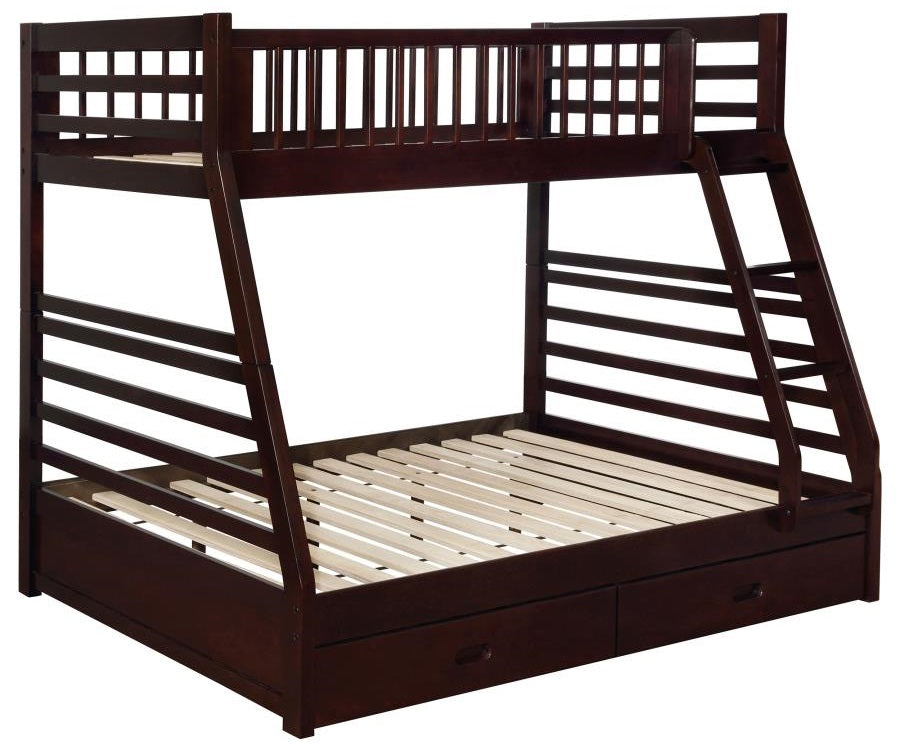 Coaster 460184 Harriet bee longville espresso finish wood twin over full bunk bed set with storage drawers