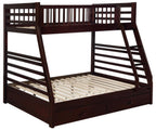 Coaster 460184 Harriet bee longville espresso finish wood twin over full bunk bed set with storage drawers