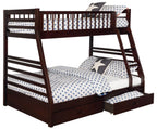 Coaster 460184 Harriet bee longville espresso finish wood twin over full bunk bed set with storage drawers