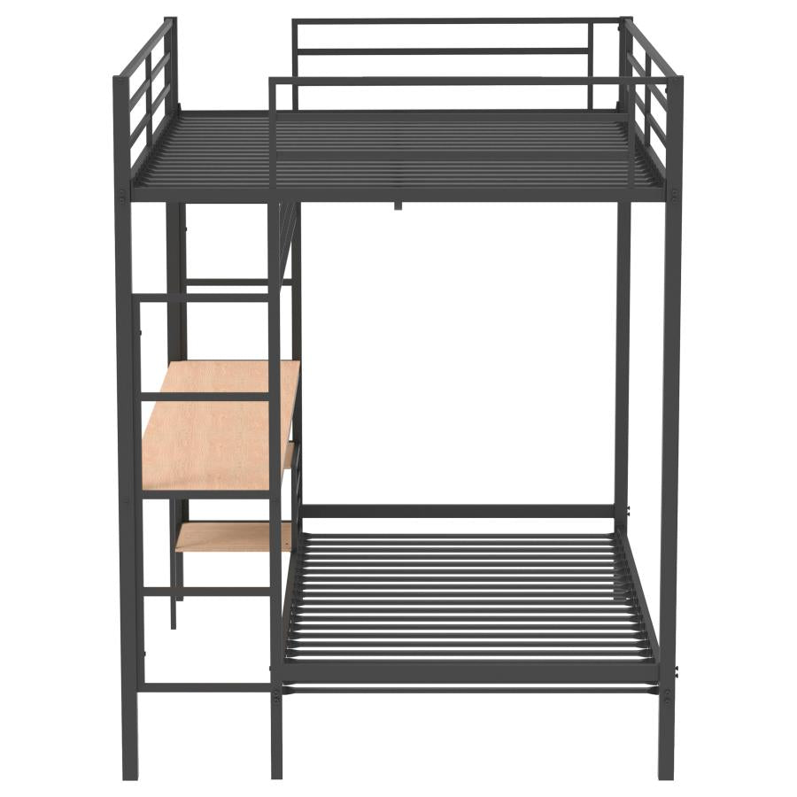 Coaster 460209BLK Campus matte black finish metal full over twin bunk bed set workstation desk and shelves