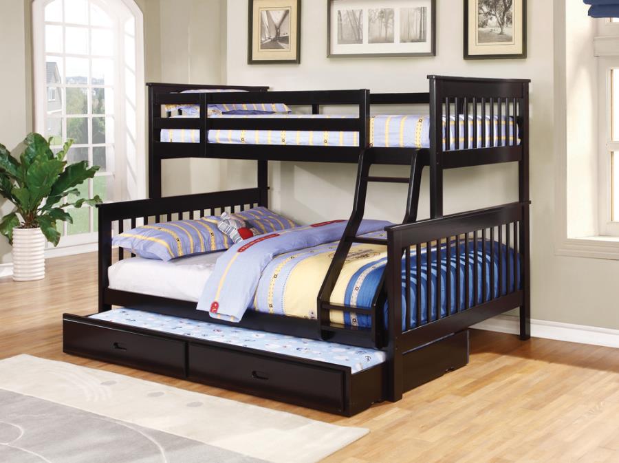 Coaster 460259 Harriet bee chapman black finish wood twin over full bunk bed set