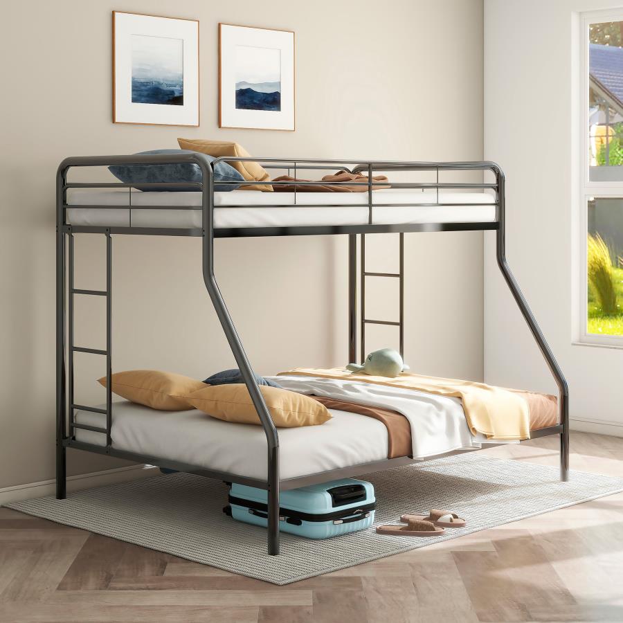 Coaster 460340BLK Carson glossy black finish metal twin over full bunk bed set with side ladders