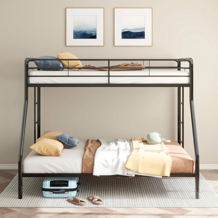 Coaster 460340BLK Carson glossy black finish metal twin over full bunk bed set with side ladders
