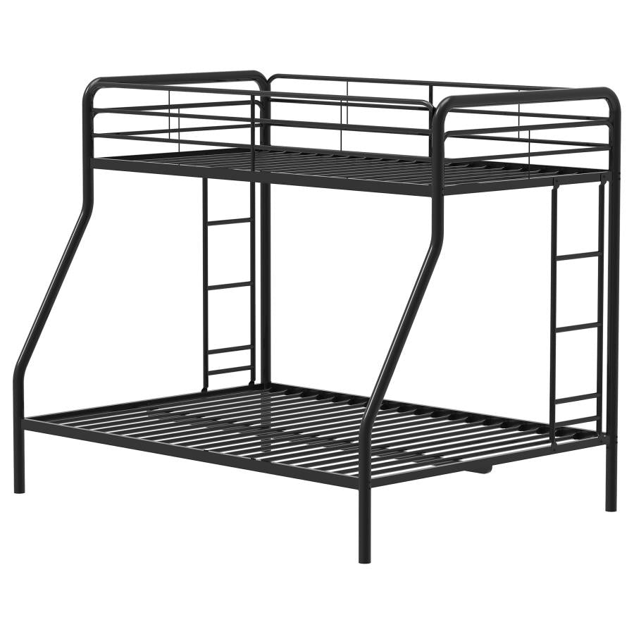 Coaster 460340BLK Carson glossy black finish metal twin over full bunk bed set with side ladders