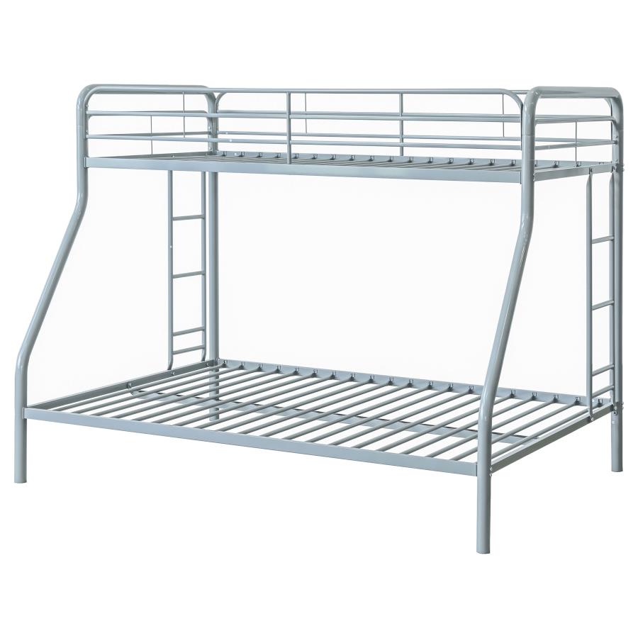 Coaster 460340SVR Carson glossy silver finish metal twin over full bunk bed set with side ladders