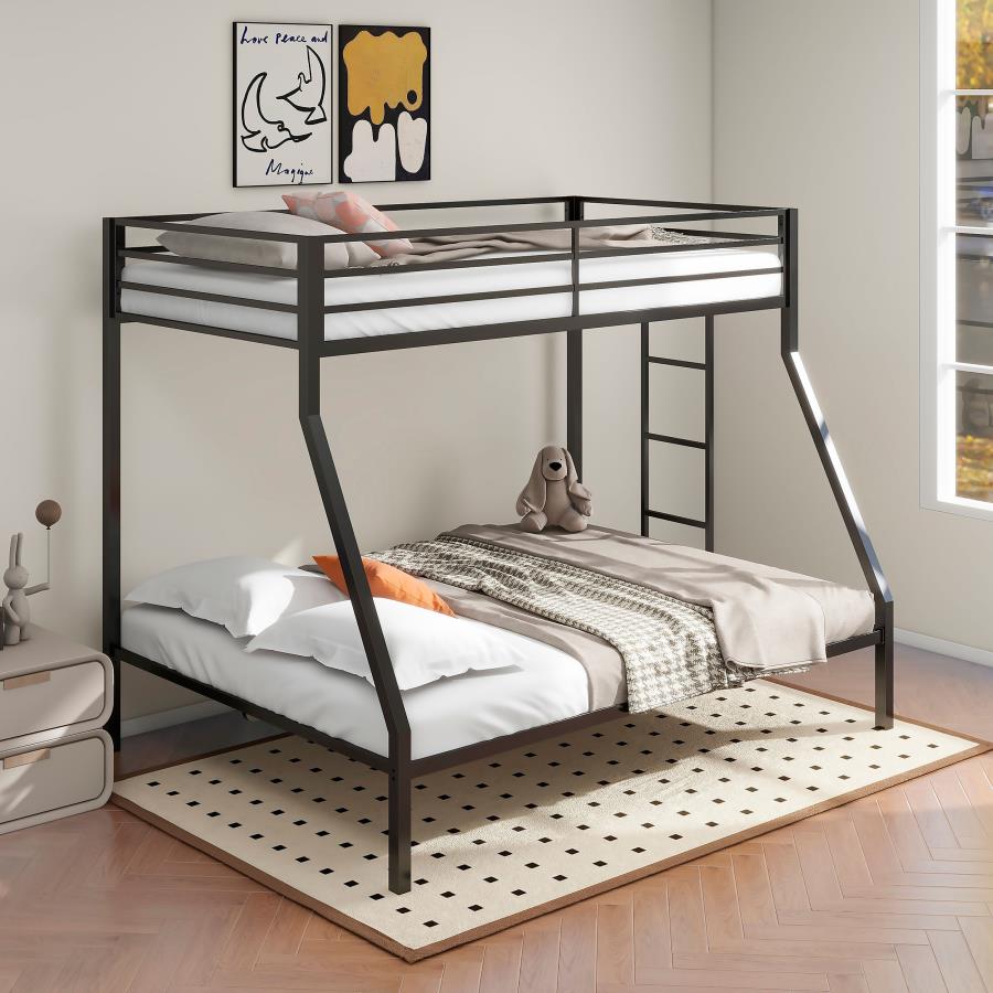 Coaster 460365BK Alevera black finish metal twin over full bunk bed set with side ladder
