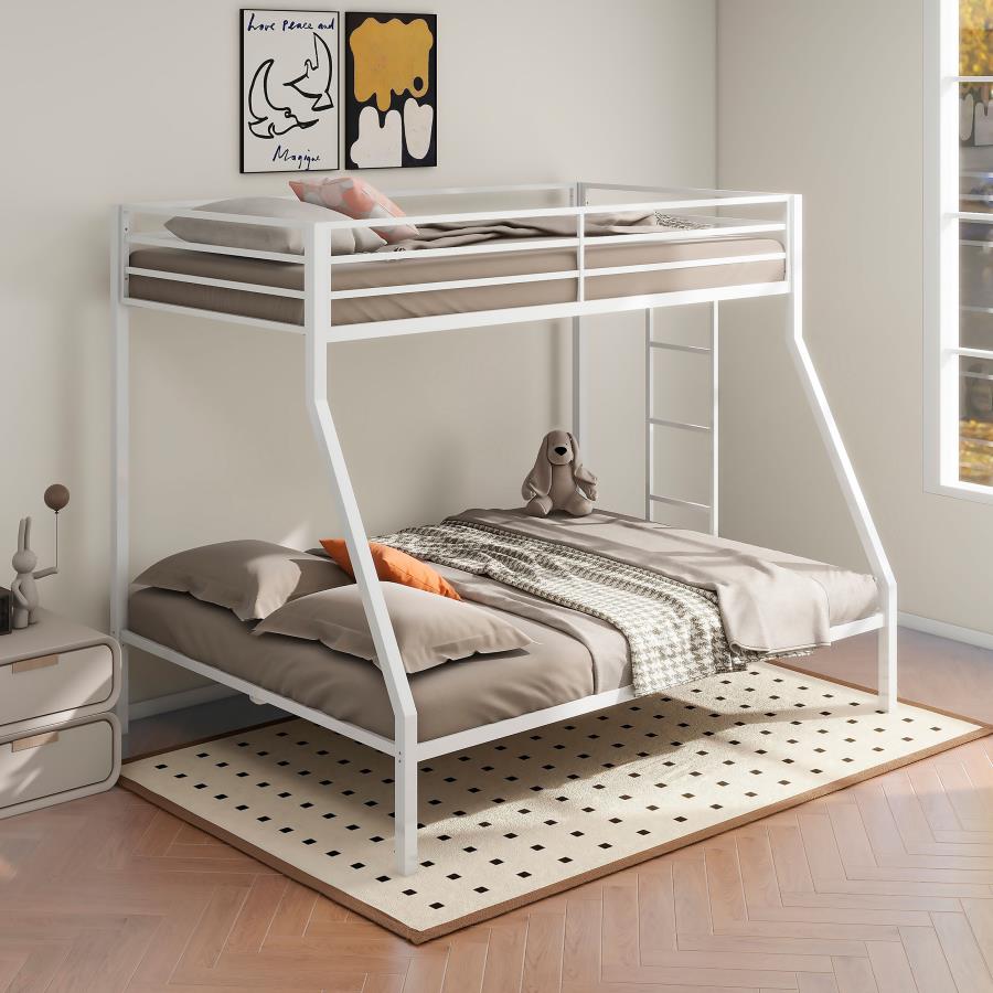 Coaster 460365WH Alevera white finish metal twin over full bunk bed set with side ladder