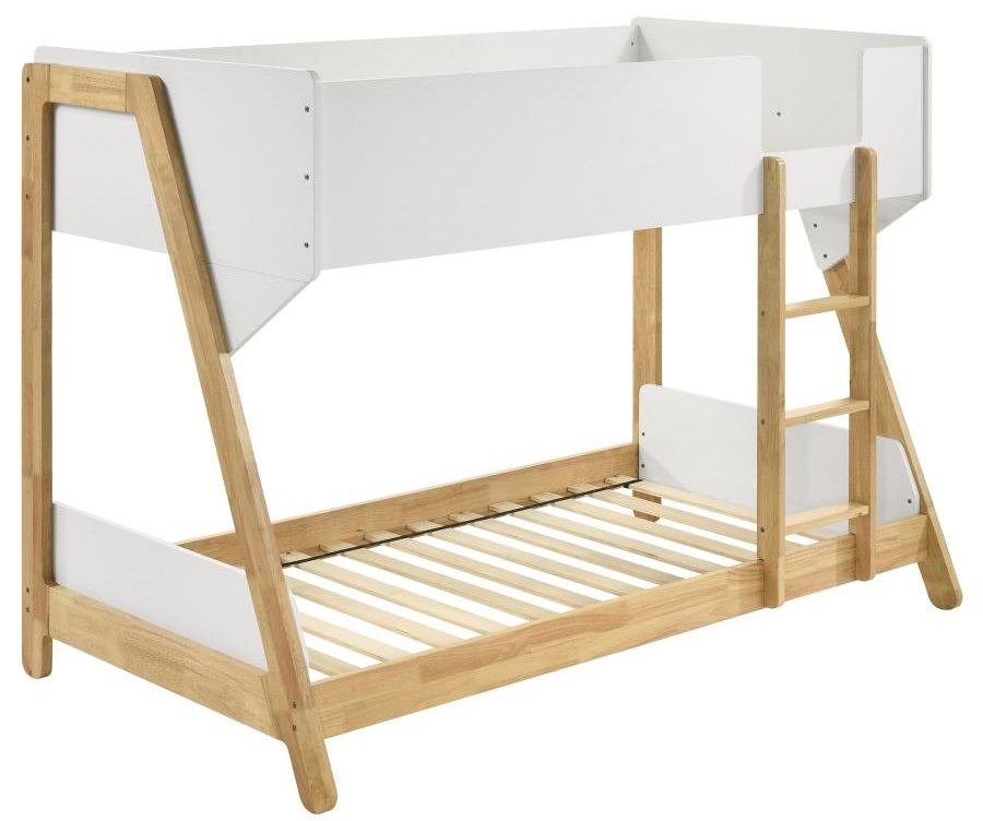 Coaster 460510 Wyatt two tone white and natural finish pine wood frame twin over twin bunk bed