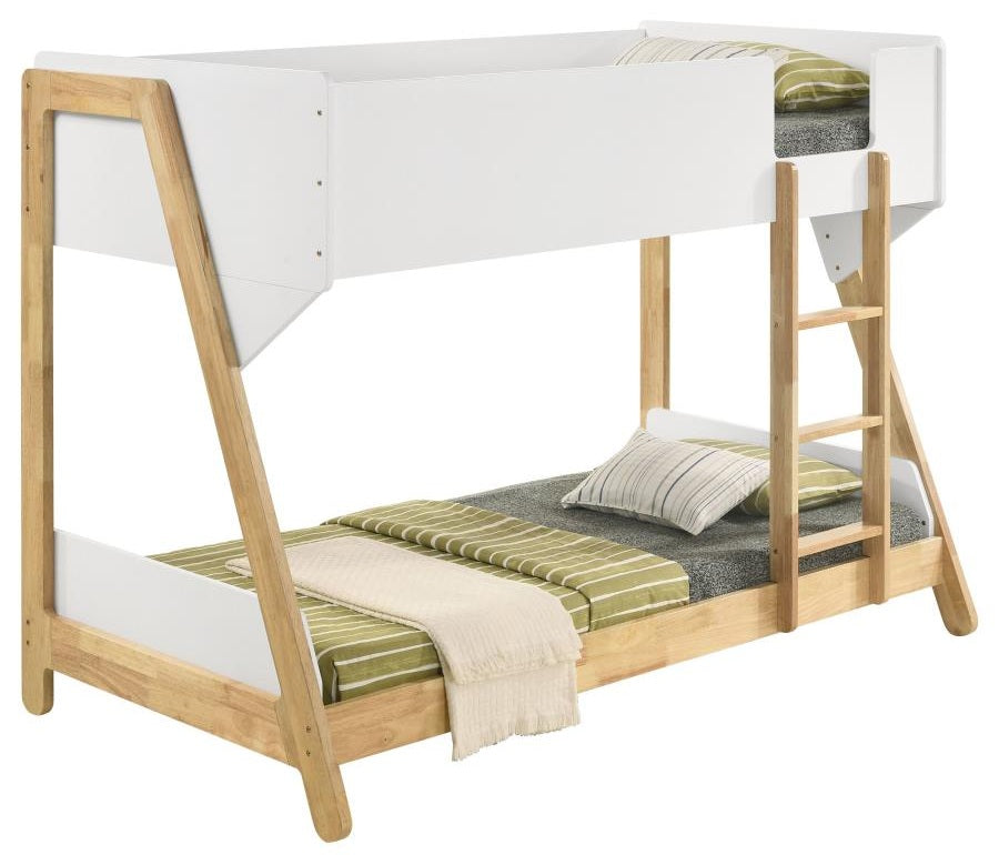 Coaster 460510 Wyatt two tone white and natural finish pine wood frame twin over twin bunk bed