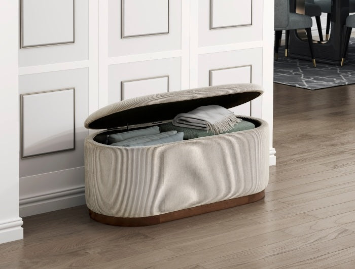 Homelegance 4796TP Nell taupe corduroy fabric padded top flip top storage bedroom entry bench