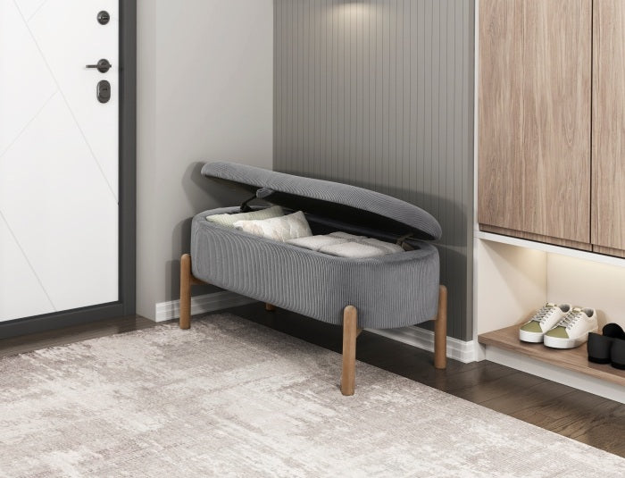 Homelegance 4797GY Mavis grey corduroy fabric padded top flip top storage bedroom entry bench