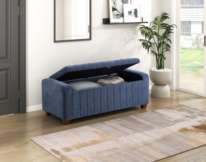 Homelegance 4798BU Derby blue boucle fabric padded top flip top storage bedroom entry bench
