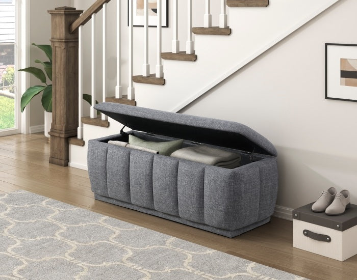 Homelegance 4799GY Maize grey textured fabric padded top flip top storage bedroom entry bench