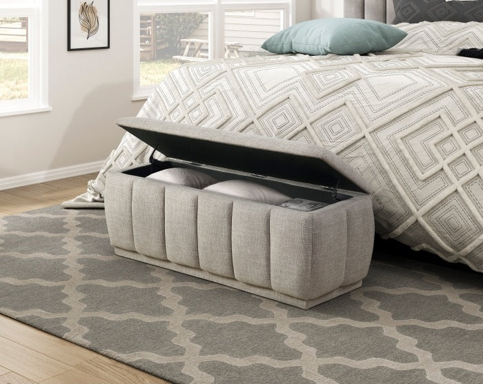 Homelegance 4799TP Maize taupe textured fabric padded top flip top storage bedroom entry bench
