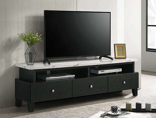 4811-9 Alina dark finish wood faux marble finish wood 71" wide mid-century modern TV stand media center