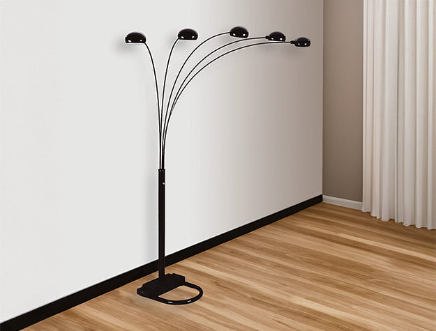 5-Cap Black Metal Peacock Floor Lamp – 4888B