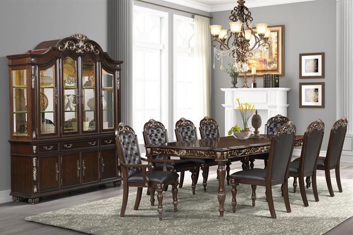 49-1754-7PC 7 pc Maximus cherry finish wood dining table set faux leather chairs classic style heirloom craftsmanship