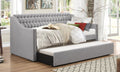 4966 Tulney gray button tufted fabric tufted back twin day bed with trundle