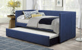 Tristan Blue Faux Linen Fabric Nail Head Trim Twin Day Bed with Trundle – 4969BU