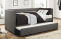4969GY Tristan grey faux linen fabric nail head trim twin day bed with trundle