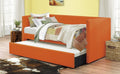 4969RN Tristan orange faux linen fabric nail head trim twin day bed with trundle