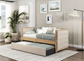 4978 Roseburg wire brushed natural finish wood boucle fabric twin day bed with trundle